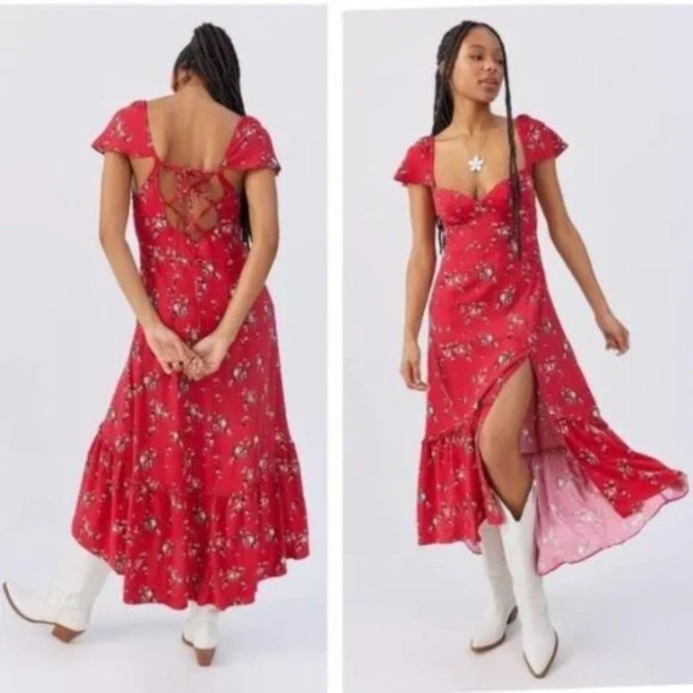 Urban Outfitters Red Floral Midi Dress